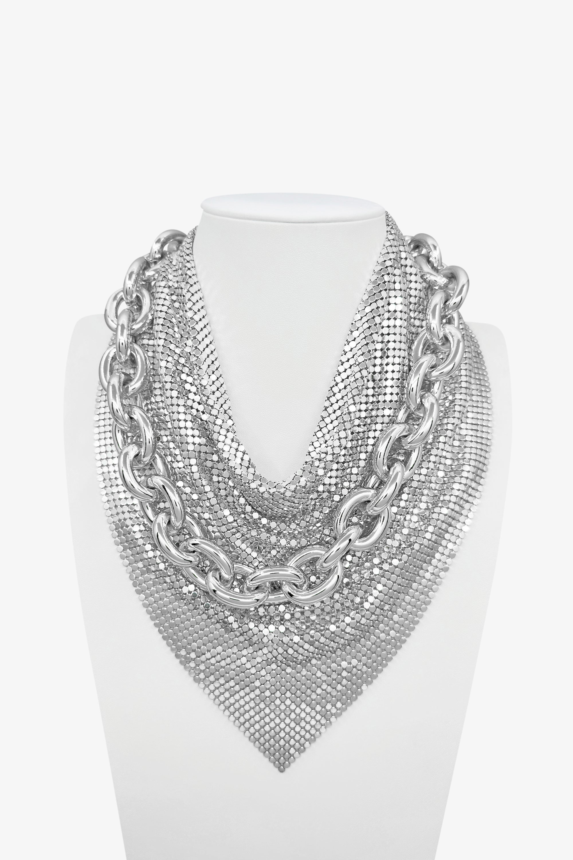 Chain Link Necklace and Bracelet Silver-Tone